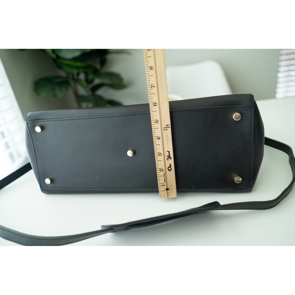 Jemma Womens Emma Work Bag Structured Colorblock Leather Satchel Black Cream - Picture 12 of 12